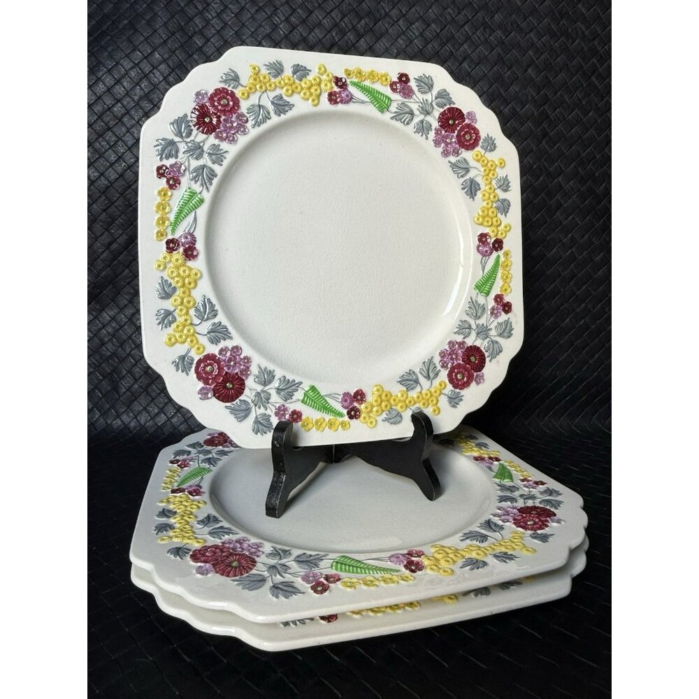 ENGLISH Westminster GEORGE JONES MAJOLICA Dinner PLATE Set Of 3 9 Inch